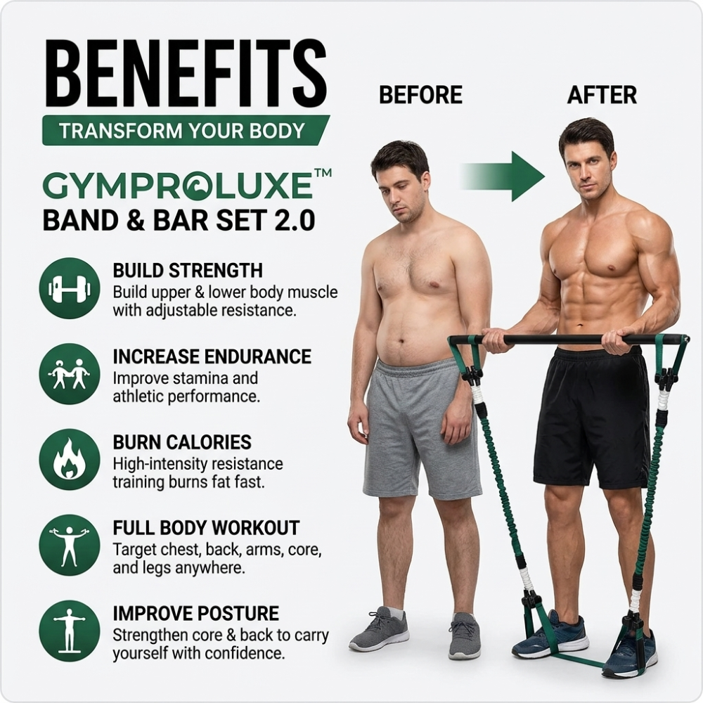 Imported GymProLuxe Adjustable Resistance Band & Steel Bar Set 2.0 – Heavy-Duty Full Body Home Gym Workout Kit, Up to 200 lbs Resistance (100% Original Quality)