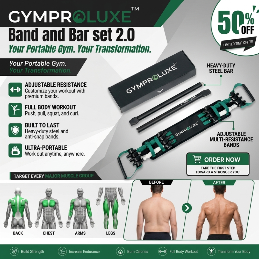 Imported GymProLuxe Adjustable Resistance Band & Steel Bar Set 2.0 – Heavy-Duty Full Body Home Gym Workout Kit, Up to 200 lbs Resistance (100% Original Quality)