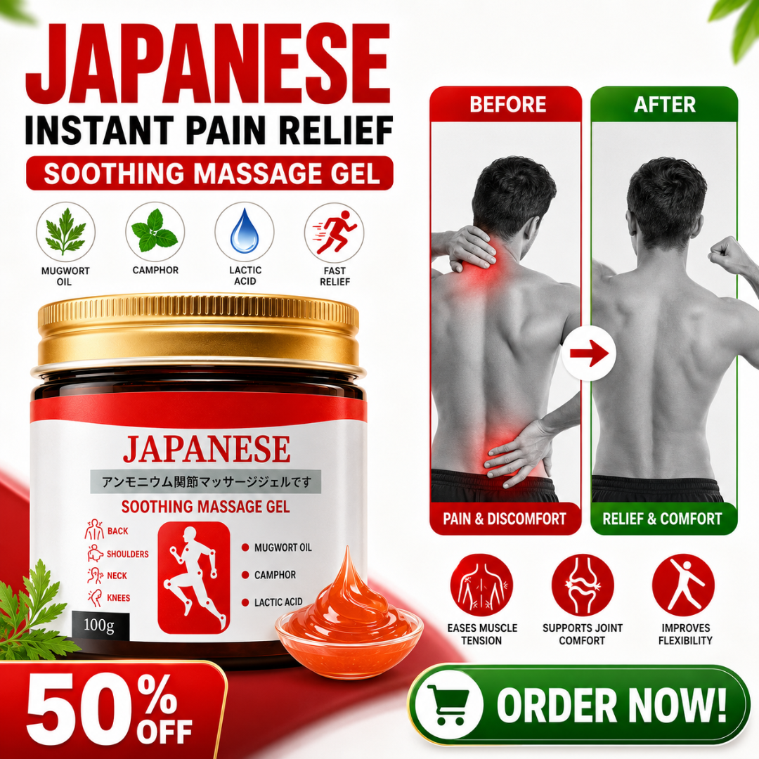Japanese Soothing Massage Gel – Instant Pain Relief for Muscles & Joints – With Mugwort Oil, Camphor & Lactic Acid – Fast-Acting Comfort for Back, Shoulders, Neck & Knees – Non-Greasy, Natural Formula