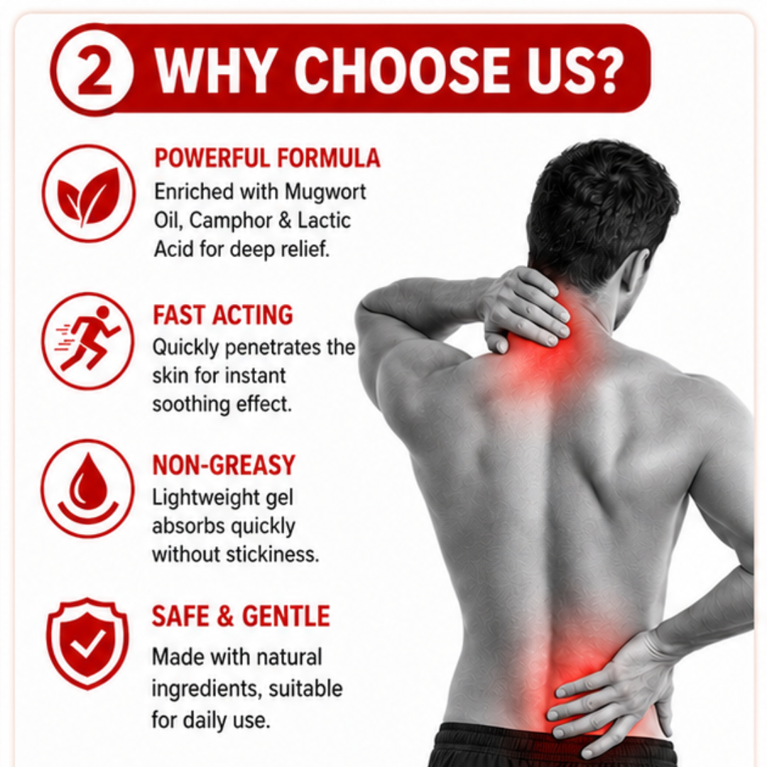 Japanese Soothing Massage Gel – Instant Pain Relief for Muscles & Joints – With Mugwort Oil, Camphor & Lactic Acid – Fast-Acting Comfort for Back, Shoulders, Neck & Knees – Non-Greasy, Natural Formula