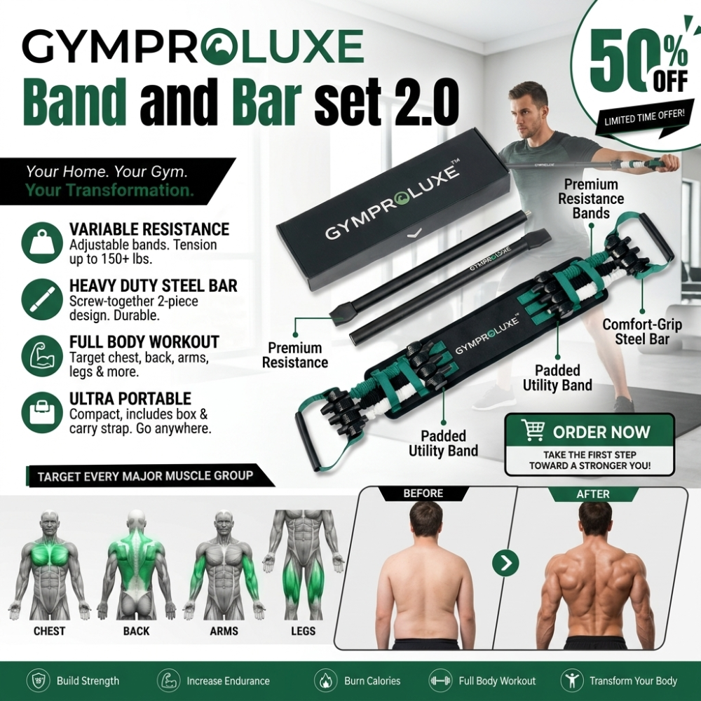 Imported GymProLuxe Adjustable Resistance Band & Steel Bar Set 2.0 – Heavy-Duty Full Body Home Gym Workout Kit, Up to 200 lbs Resistance (100% Original Quality)