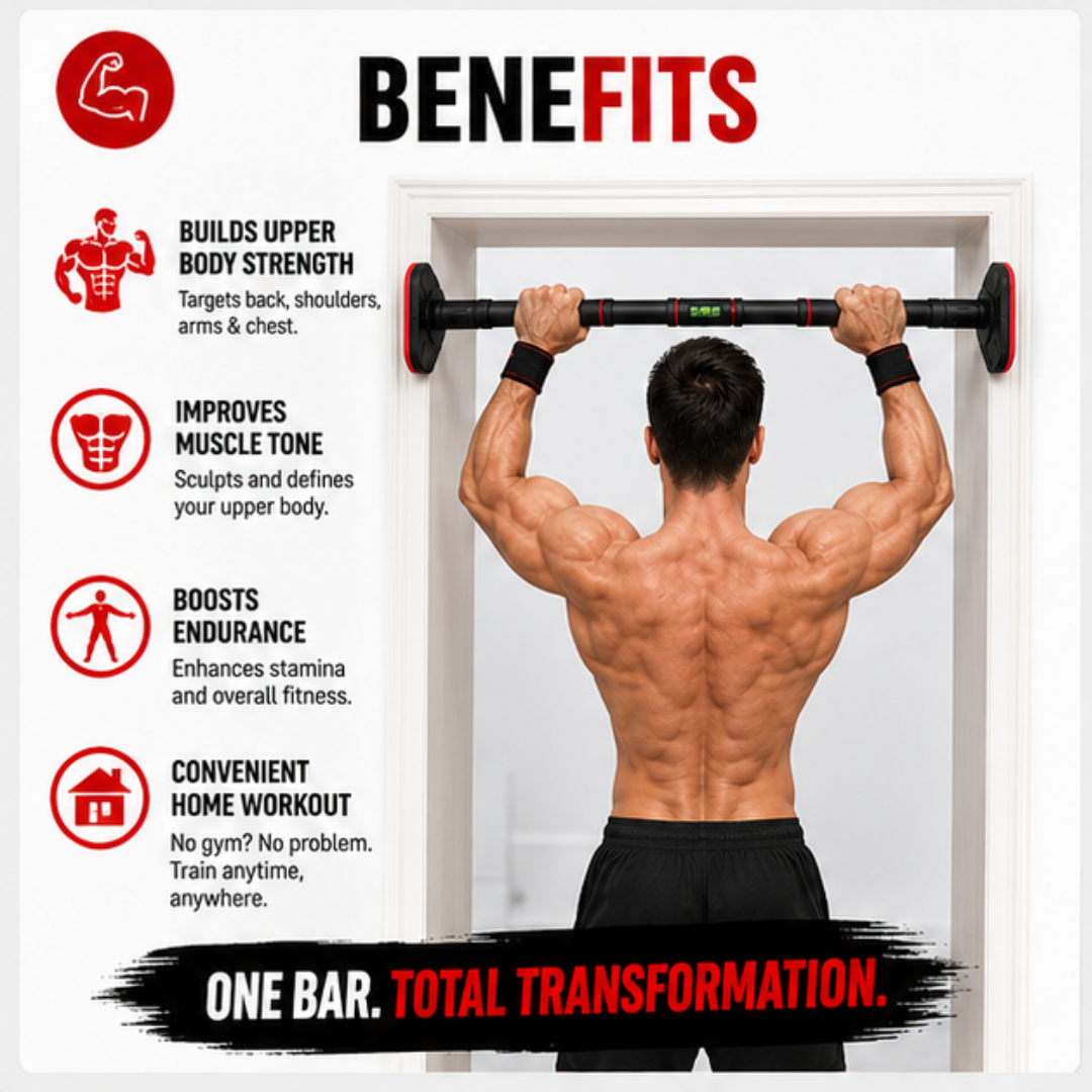 Adjustable Doorway Pull-Up Bar – 50% OFF – Heavy-Duty 200kg Capacity – No Screws, No Damage – Full Body Home Workouts – Adjustable 75-100cm – Comfortable Foam Grip – Build Strength, Muscle & Definition