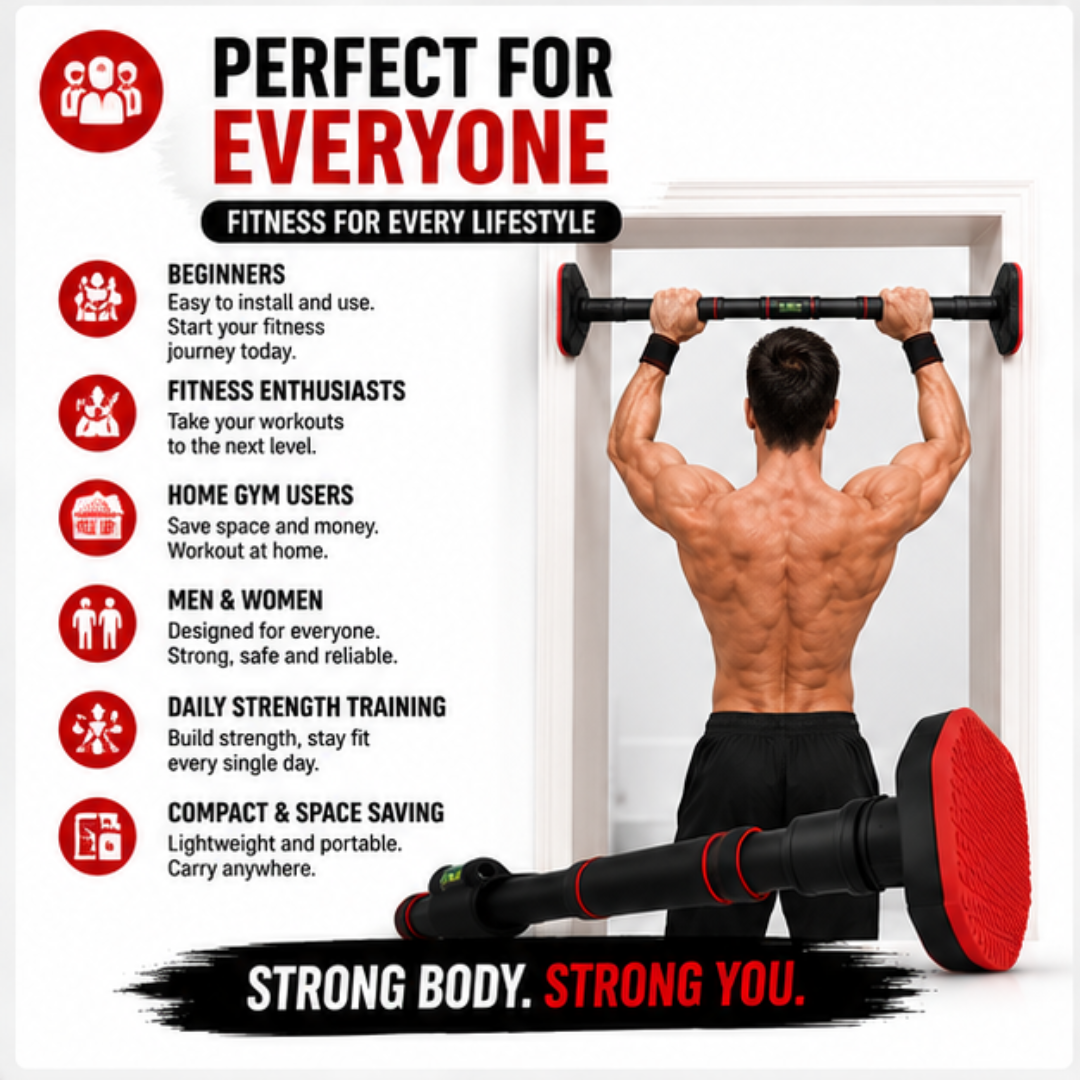 Adjustable Doorway Pull-Up Bar – 50% OFF – Heavy-Duty 200kg Capacity – No Screws, No Damage – Full Body Home Workouts – Adjustable 75-100cm – Comfortable Foam Grip – Build Strength, Muscle & Definition